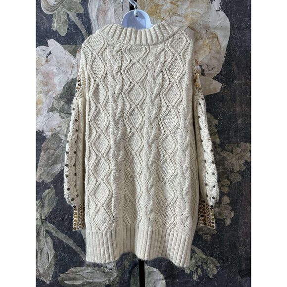 New Free People Gilded Cable Embellished Sweater size L - Picture 9 of 11